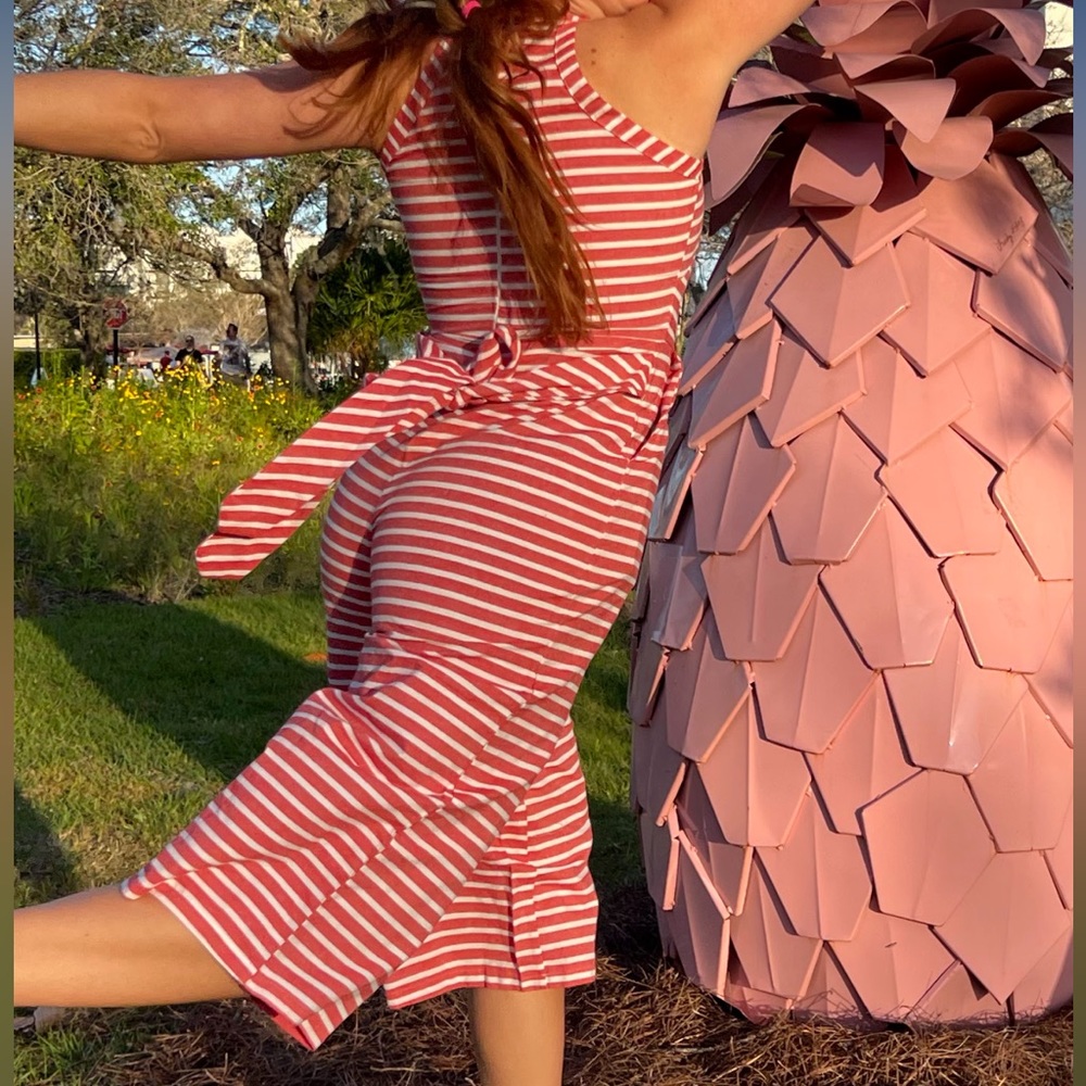 Red and white striped romper